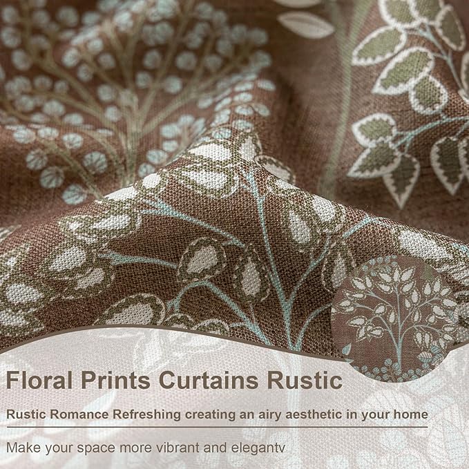 OYX Floral Curtains 63 Inch Length 2Panels for Living Room, Bedroom Light Filtering Drapes, Farmhouse Vintage Country French Tassels for Boho Pattern Rod Pocket Aesthetic Home Decor Window Treatments