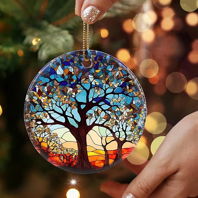 Tree of Life Ornament, 2.8" Ceramic Christmas Keepsake Ornaments, Holiday Decor Gifts