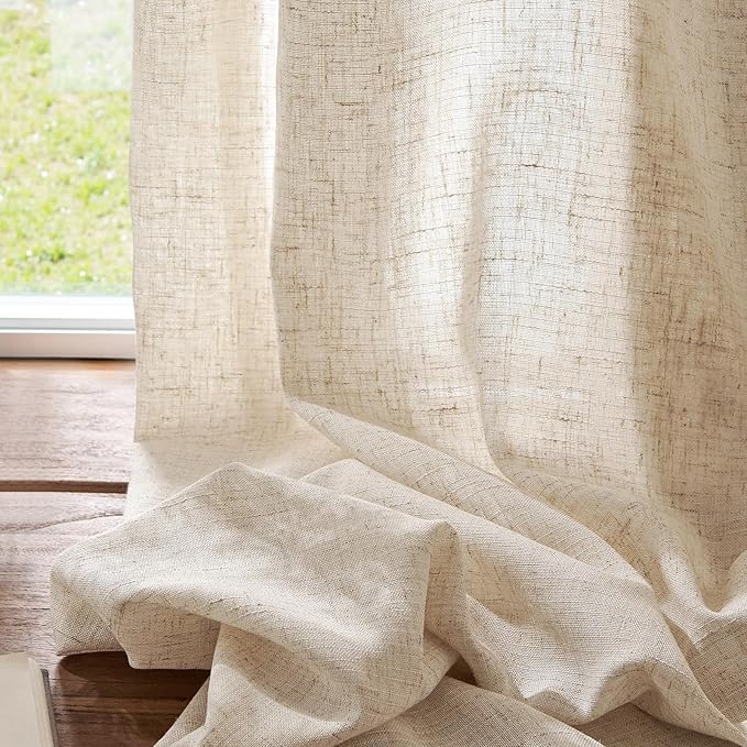 jinchan Extra Long Linen Blend Curtain 108 Inches Long 1 Panel for Sliding Door, Light Filtering 100 Inches Extra Wide Patio Door Natural Drape with Rod Pocket Back Tab (100W x 108L, Ecru)