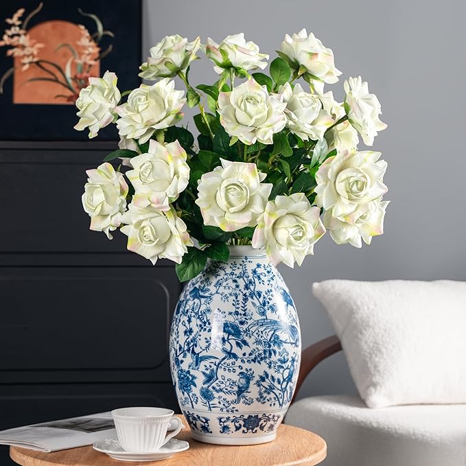 Artificial Flowers Artificial Roses Fake Roses 23.2In Long Stem Artificial Flowers for Tall Vase Silk Rose Suitable for Indoor Decor Wedding Party Decoration DIY Bouquet Spring 20PCS (Green)