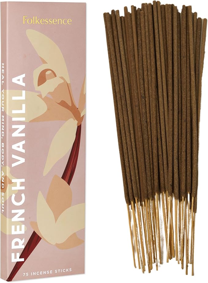 Folkulture Incense Sticks (75 Sticks) |8" Premium French Vanilla Incense Sticks For Meditation, Aromatherapy, Stress Relief Gifts | No Charcoal,Organic, Non Toxic, 45 Mins, Long Burning Insence-Sticks