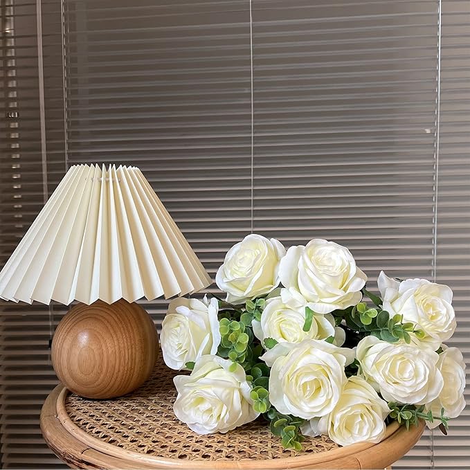 Nubry Artificial Silk Rose Flower Bouquet Lifelike White Fake Rose for Wedding Home Party Decoration Event Gift 10pcs (Off White)