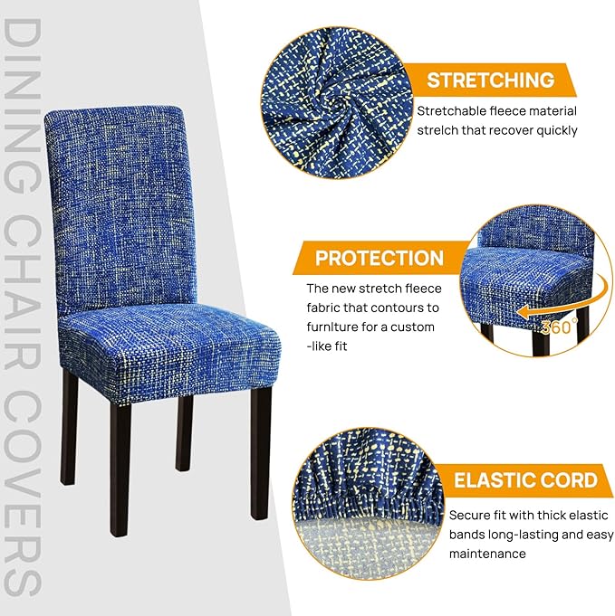 Sufdari Dining Chair Covers,Kitchen Chair Cover,Parsons Chair Slipcover,Spandex Chair Protectors for Dining Room Stretch Chairs Cover Set of 4 -Linen Blue