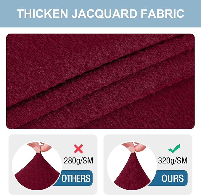 Smiry Stretch Jacquard Seat Covers for Dining Room Chairs Set of 6, Removable Washable Chair Seat Protector Slipcovers, No Rear Covers, Wine Red