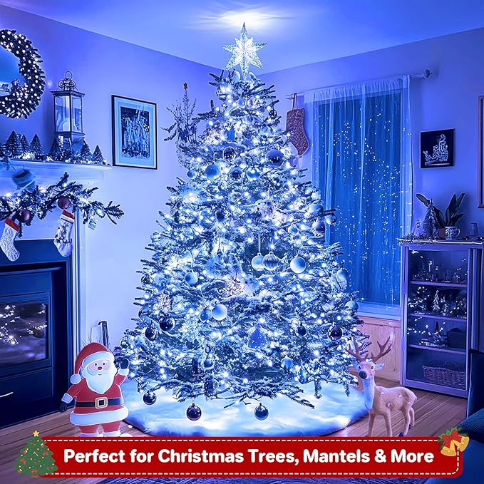 66ft 200 LED Christmas Tree Lights, End-to-End Plug 8 Modes Fairy Lights with Timer, Outdoor Indoor Xmas Light Christmas Tree, Patio, Garden, Party, Wedding, Holiday, Blue