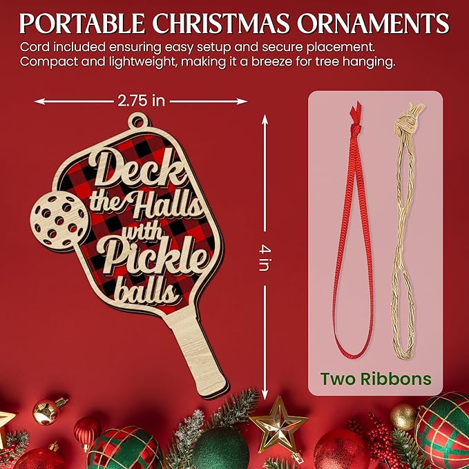 FLAGWIX Christmas Pickleball Gifts for Women Men - Wooden Christmas Ornaments 2025 for Tree Decorations - Birthday Gifts for Pickleball Lovers Friend, Xmas Decorations Pickleballs Ornaments