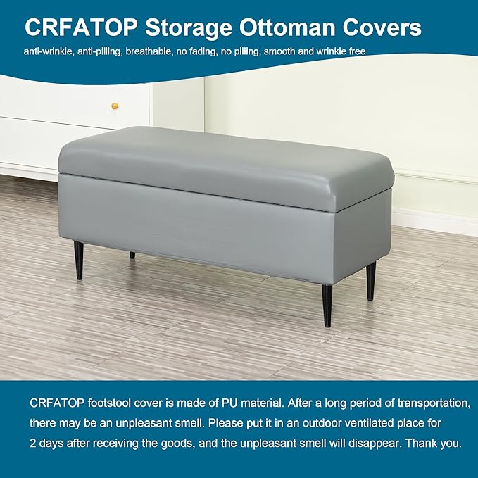 CRFATOP Waterproof PU Ottoman Stool Cover Stretch Folding Storage Footstool Bench Slipcovers Upholstered Foot Chest Chair Covers Washable Entryway Furniture Protector with Elastic Bands,S,Dark Grey
