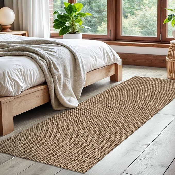 EARTHALL Woven Runner Rug 2x7 Ft Washable Runners for Hallways Cotton Non Slip Rubber Backed Kitchen Runner Braided Indoor Floor Carpet for Entryway, Hallway, Kitchen, Bedroom, Orange/Tan/Brown
