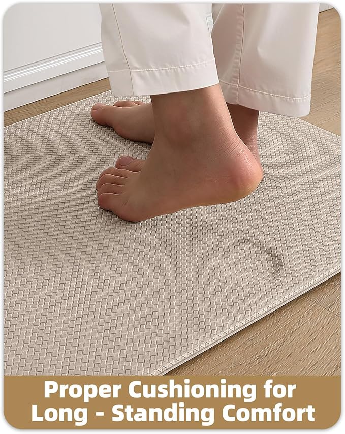 Color&Geometry Anti Fatigue Cushion Padded Kitchen Mat for Floor - 17x29+17x59,Easy Clean, Water & Oil Proof, Anti Slip, Foam Rubber Runner Rug for Front Sink Comfort Standing,Dark Beige Set of 2