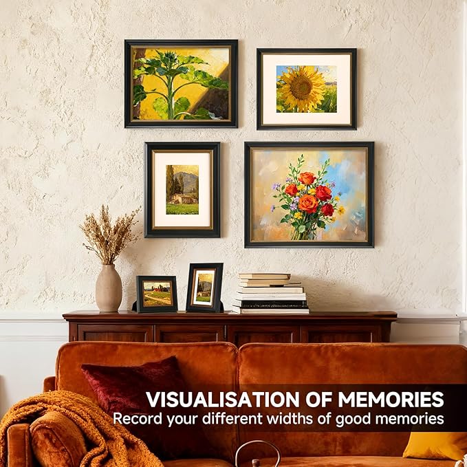 12x16 Black Picture Frame, 12 x 16 Photo Frame with Real Glass, Antique Picture Frames for Wall or Tabletop Display, Display Poster 8.5x11 with Mat or 12x16 without Mat for Antique Déco,Black with Gold Trim