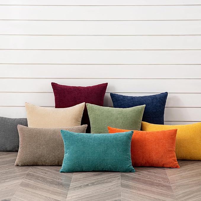 GAWAMAY Decorative Square Throw Pillow Covers 20"x20" Inch Set of 2, Super Soft Chenille Pillows Farmhouse Fall Pillowcase for Living Room Bedroom Sofa Couch Cushion Cover Taupe Grey 50x50cm