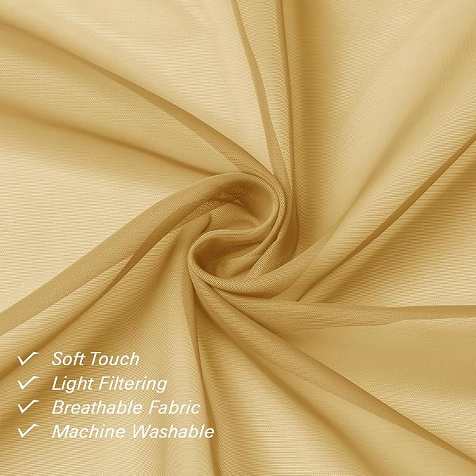 Lecloud Gold Sheer Curtains 78 Inches Long 2 Panels, Breathable Solid Voile Light Filtering Curtain, Lightweight Home Decor Drapes with Rod Pocket for Bedroom Living Room, Each 42" W x 78" L