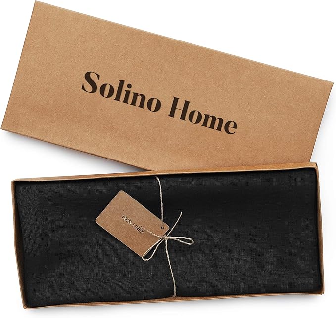 Solino Home Linen Black Table Runner 90 Inches Long - 100% Pure Linen 14 x 90 Inch Table Runner for Dining, Winter, Easter - Fete