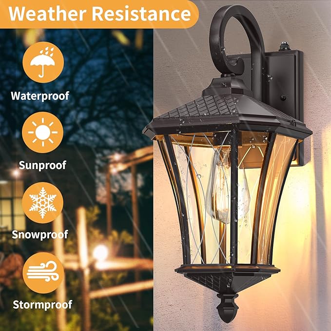 YSN 2 Pack Dusk to Dawn Outdoor Light Fixture Wall Mount Porch Lights Weather Resistant Exterior Sconce Light, Waterproof Wall Lantern for Porch, Garage, Backyard, Walkway, E26 Socket, Brown