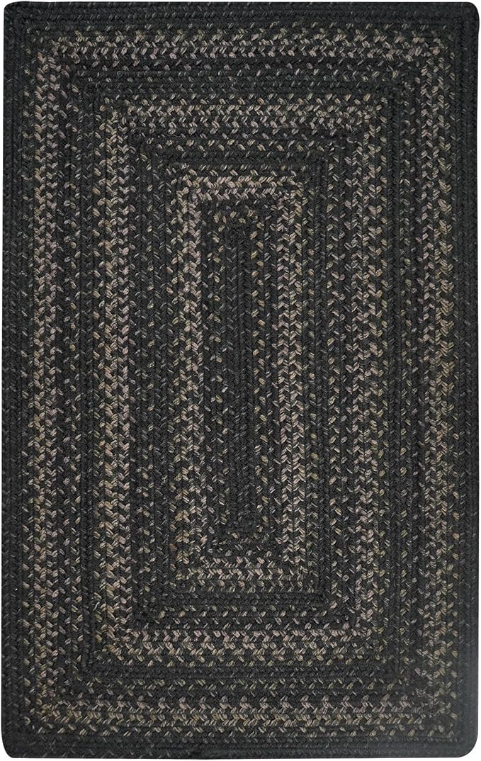 Homespice Jet Black Braided Rugs 6x9' – Primitive Style Large Black Area Rug for Bedroom