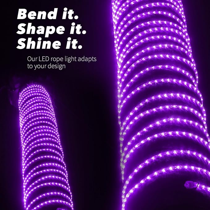 WYZworks 1656LEDs 150ft LED Outside Rope Lights, Outdoor ETL Certified Waterproof Permanent 360 Degree Light Emitting, Flexible Tube, Connectable, Christmas Palm Tree Exterior Landscape, Purple