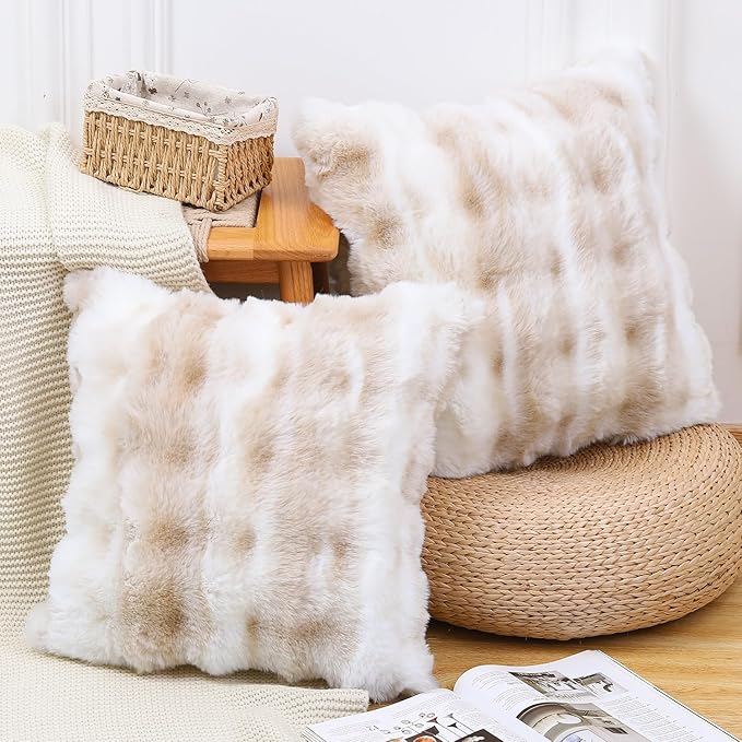 MADIZZ Pack of 2 Thick Plush Wool Throw Pillow Covers 26x26 Inch White Beige Soft Neutral Decorative Throw Pillows Accent Boho Cushion Covers for Couch Sofa Bedroom Pillow Shell