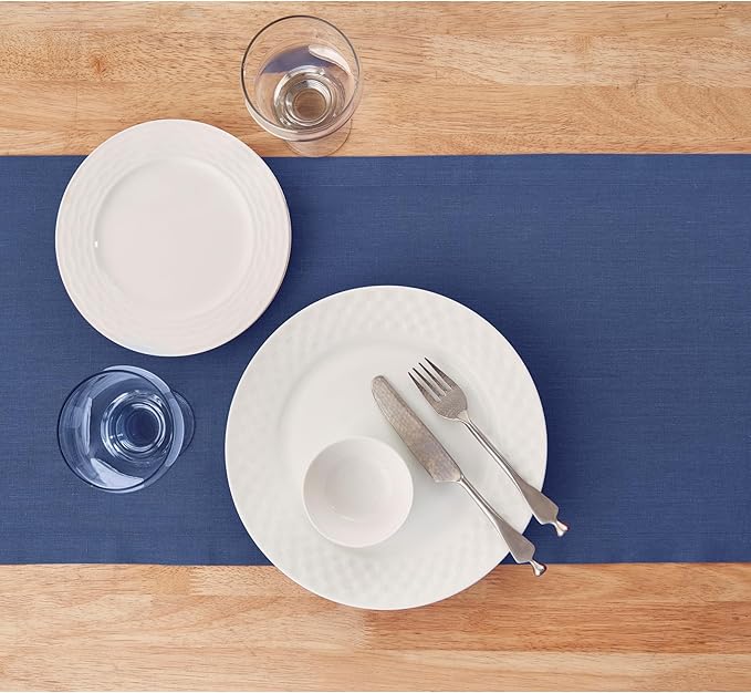 Solino Home Linen Table Runner 120 Inches Long - 100% Pure Linen Vintage Blue Dining Table Runner 14 x 120 Inch for Winter, Spring - Diana Medium Weight