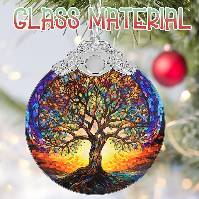 Tree of Life Stained Glass Ornament, 3" Christmas Decor - Unique Gift Idea, Perfect for Holiday Party, Window, Tree, Home Decor