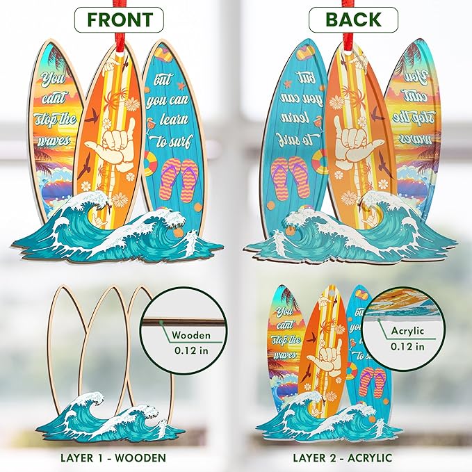 AVERXO Surfboard Ornaments for Christmas Tree - Suncatcher Christmas Ornaments 2025 - Surfboard Ornament, Surfer Gifts for Men Women, Beach Gifts for Surfers Beach Lovers Friends, Beach Ornament Decor