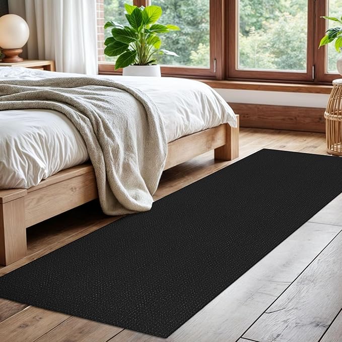 EARTHALL Woven Runner Rug 2x7 Ft Washable Runners for Hallways Cotton Non Slip Rubber Backed Kitchen Runner Braided Indoor Floor Carpet for Entryway, Hallway, Kitchen, Bedroom, Black/Grey