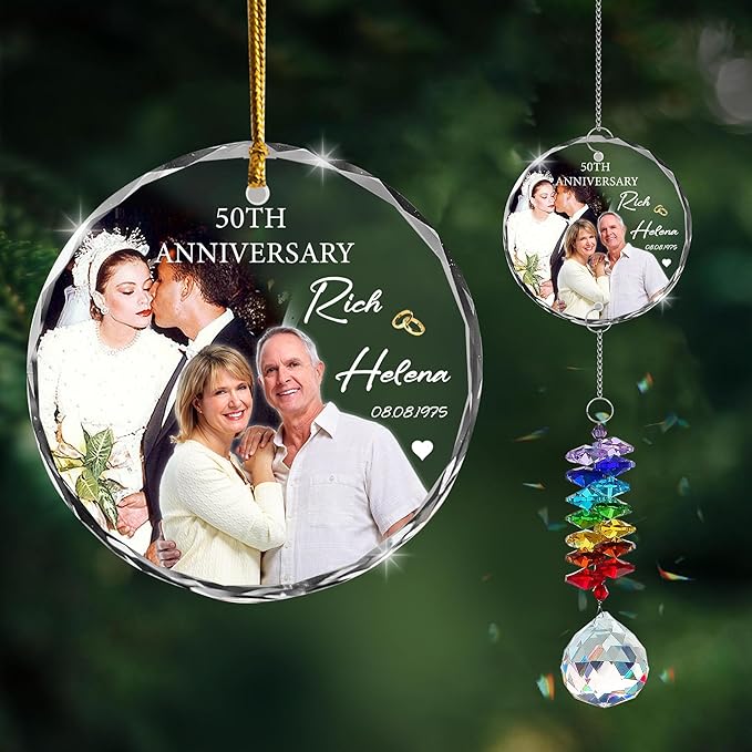 Personalized Anniversary Christmas Ornament – Unique Wedding Gift for Couple, Husband and Wife, Parents Keepsake Decoration – Celebrating 50th Anniversary with Custom Names and Wedding Date