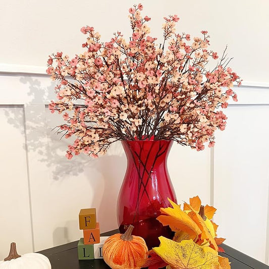 Yastouay Fake Fall Flowers Thanksgiving Table Decor, 5Pcs Fall Beige Brown Artificial Flowers for Decorations, Babys Breath Artificial Flowers Bulk for Thanksgiving Fall Decor Floral Arrangement