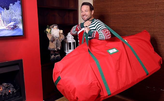 HOLDN’ STORAGE Christmas Tree Bag Heavy Duty 600D Oxford - Christmas Tree Bags Storage Fits Up To 7.5Ft, Extra Wide, Waterproof Storage Bags with Reinforced Handles & Zipper - Red