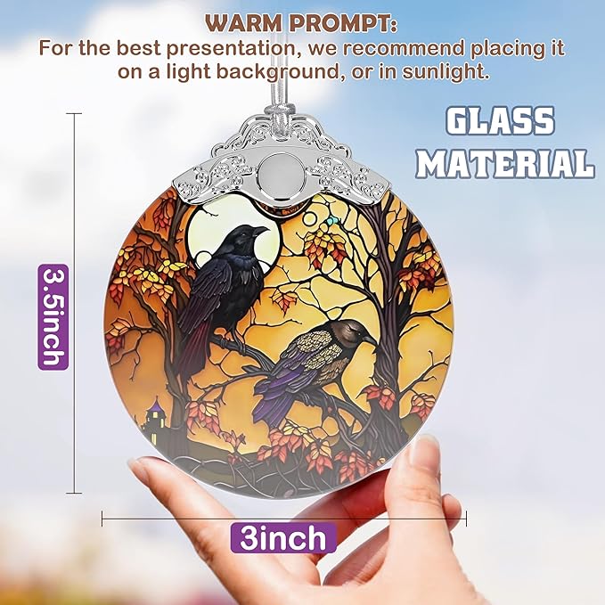 2025 Ornaments for Christmas Tree, Zmoicky Stained Glass Hanging Ornament, Christmas Ornaments Clearance, Gift Exchange Ornament, Bauble Present - Mysterious Crow