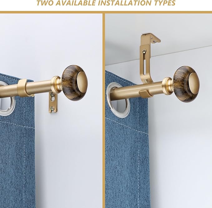 Gold Curtain Rods for Windows 66 to 120 Inches,Adjustable 1 Inch Heavy Duty Drapery Curtain Rods with Marbled Finials for Bedroom,Living Room