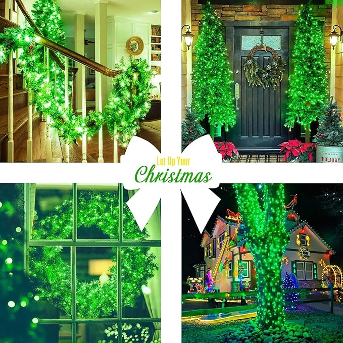 JMEXSUSS 400 LED Green Christmas Lights Indoor Outdoor, 132ft String Lights Plug in with Remote, 8 Modes Clear Wire Christmas Tree Lights for Room Garden Patio Outside Party Xmas Tree Decor