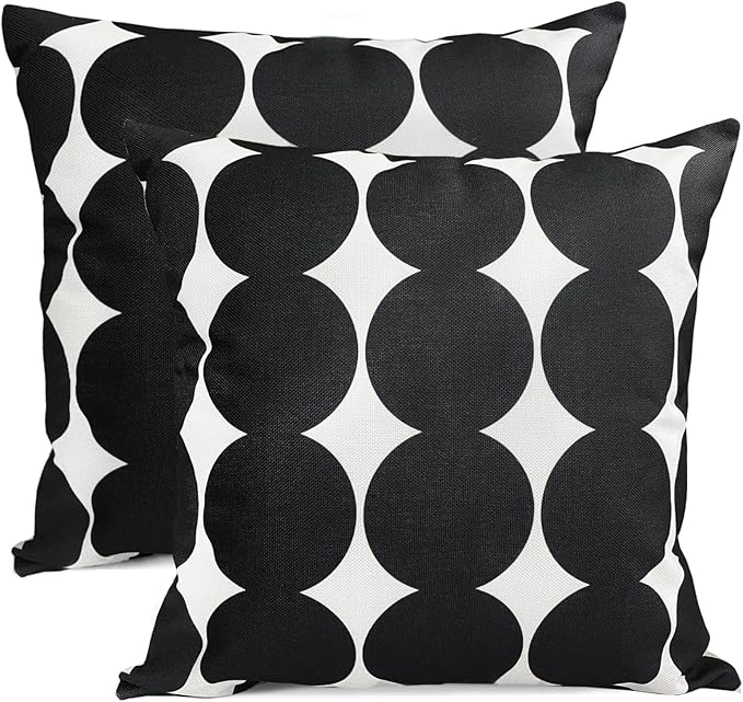 Decorative Throw Pillow Covers Set of 2 Black Fashion Polka dot Pillow Covers 22x22 Inch Throw Pillow Cover Linen Pillowcase Farmhouse Outdoor Pillow Covers for Couch Sofa Living Room