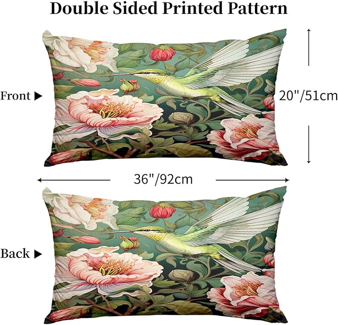 William Morris Pillow Protectors with Zipper Standard Size Hummingbird Print Pillow Covers Set of 2 Vintage Spring Floral Botanical Pillowcases Mid Century Modern Bed Pillow Covers 36"X20"