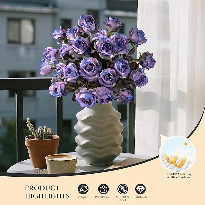 Artificial Flowers Artificial Roses Fake Roses 20PCS Long Stem Artificial Flowers for Tall Vase Silk Rose Suitable for Indoor Decor Wedding Party Decoration DIY Bouquet Autumn,Purple, 23.2In