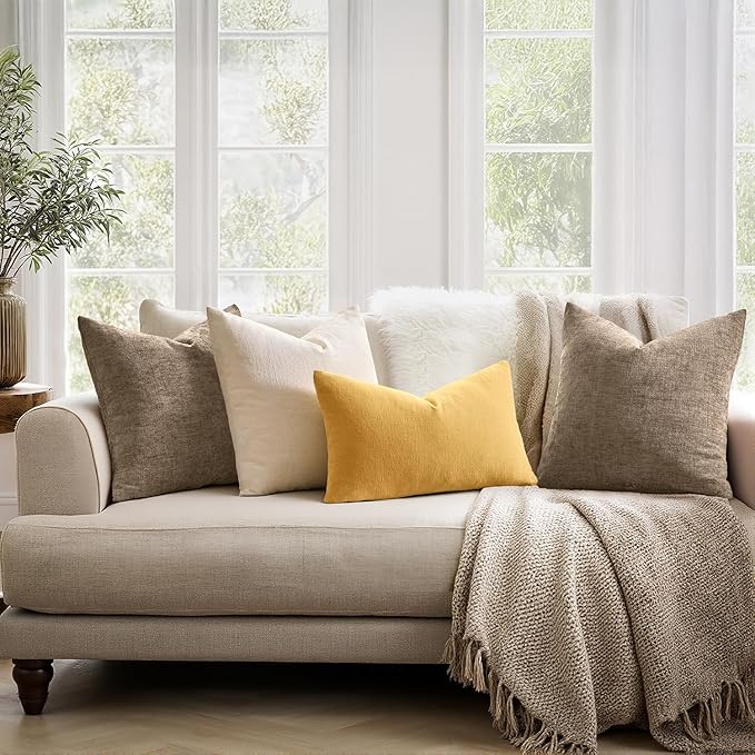 MIULEE Gold Couch Pillow Covers 12x20 Inch, Set of 2 Soft Chenille Decorative Lumbar Throw Pillow Covers Farmhouse for Sofa Living Room Bed