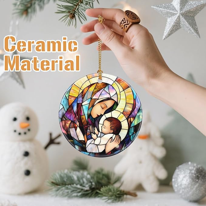 Religious Christmas Tree Decorations - Christmas Ornaments, Keepsake Ornaments, Holiday Decor & Christian/Religious Gifts, Holiday or Xmas Gifts - Baby Jesus and The Blessed Virgin Mary