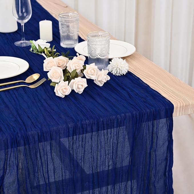 12 Pack Royal Blue Cheesecloth Table Runner,10FT Gauze Boho Long Cheesecloth Table Runner 35x120inch Rustic Table Runners for Wedding Party Bridal Shower Banquet Easter Table Decorations