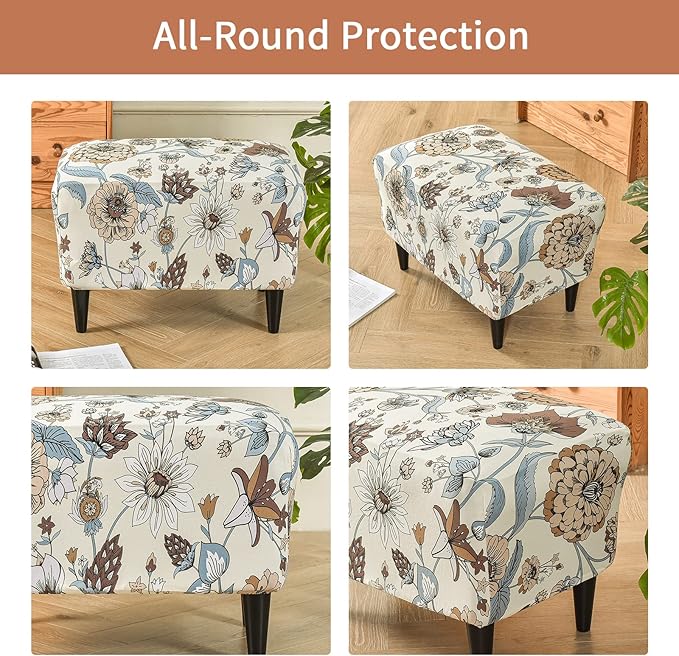 Eco-Ancheng Chair Cover Stretch Ottoman Cover Rectangular Storage Ottoman Slipcover Footrest Stool Covers Ottoman Slipcovers for Foot Stool with Nonslip Elastic Bottom