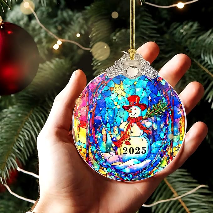 Christmas Ornaments 2025, Snowman, Unique Christmast Ornaments 4 Inch Acrylic Ornament Art, White Elephant Gifts for Adults, Gifts for Coworkers, Stocking Stuffers for Women