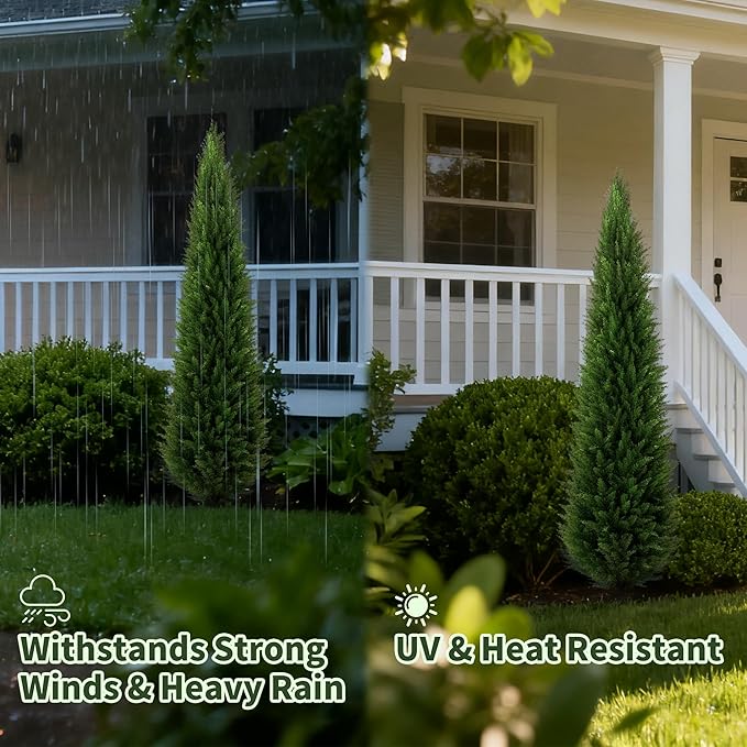 6ft Artificial Plants Outdoor & Indoor Fake Trees Set of 2, Large Tall Cypress Tree UV Resistant Artificial Cedar Pine for Front Door Porch Faux Plants, Realistic Topiary Arborvitae Home Decor