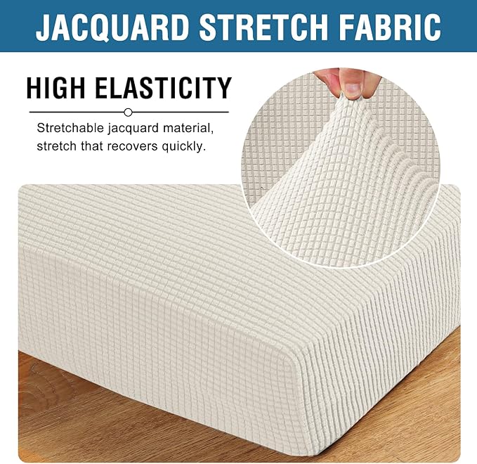 H.VERSAILTEX Super Stretch Individual Seat Cushion Covers Sofa Covers Couch Cushion Covers Slipcover Sets Thick Jacquard Textured Twill Fabric (1 Piece Chair Cushion Cover, Cream)