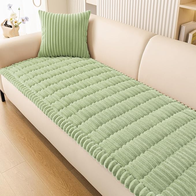 Smiry Couch Cover for Dogs Washable, Non Slip Fuzzy Pet Couch Covers for 3 Cushion Sofa Pet Friendly, Thick Soft Sofa Slipcovers Cushion Protector (Green, 27.6" x 88")
