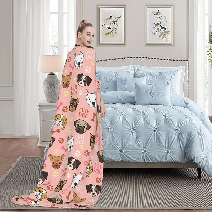 Cute Dogs Puppy Dog Fleece Blanket - Soft Cozy Plush Throw Blanket for Adults Kids Pet, Lightweight Warm Flannel Sherpa Blanket for Couch Bed Sofa, Gift for Dog Lovers 50"x40"
