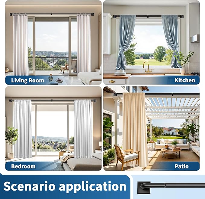 Black Curtain Rods for Windows 28-48Inch Heavy Duty French Return Rod, Wrap Around Blackout Curtain Rods, Adjustable Room Darkening Drapery Rod for Bedroom, Living Room, Sliding Door & Outdoor Patio