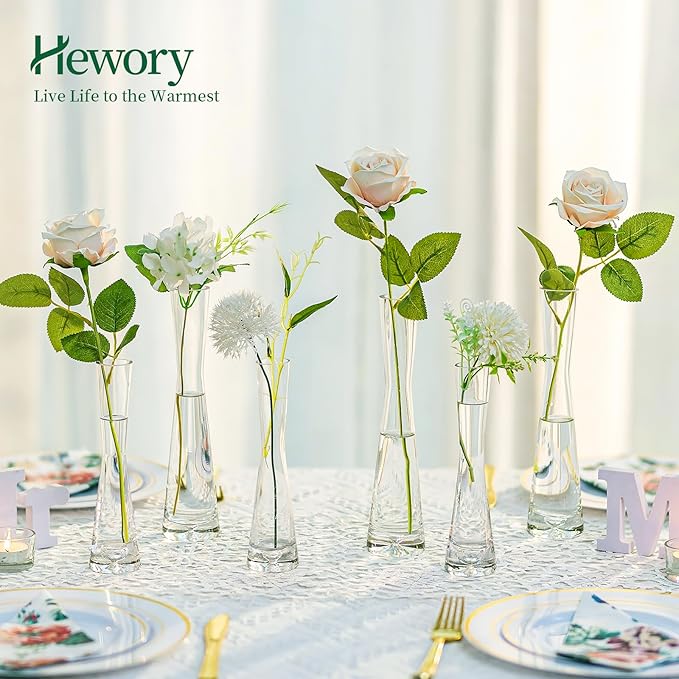 Hewory Glass Bud Vases for Centerpieces Set of 36, Handmade Modern Clear Small Skinny Decorative Single Flower Vase, Minimalist Slim Floral Vase for Home Wedding Party Events Table Decor, 9.64"