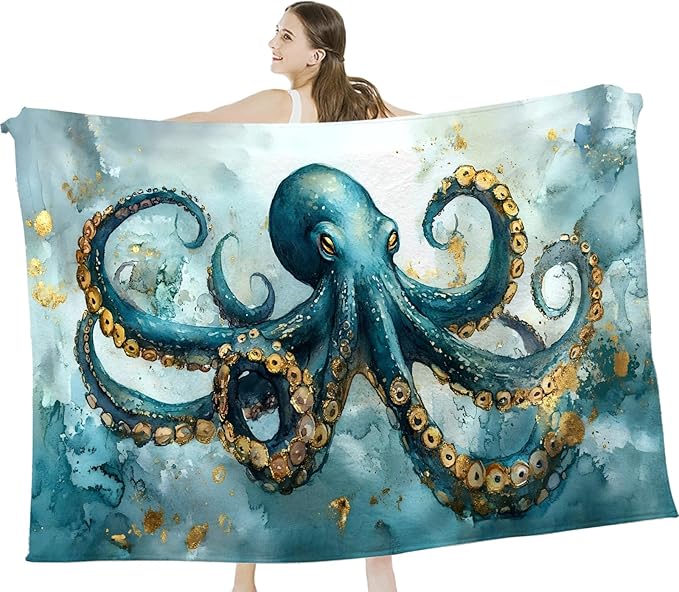Tijuboni Octopus Throw Blanket Ocean Gifts for Girls Boys Women Men Kids Adults Soft Flannel Fleece Blanket for Couch Sofa Bed Home Decor 60"x80"