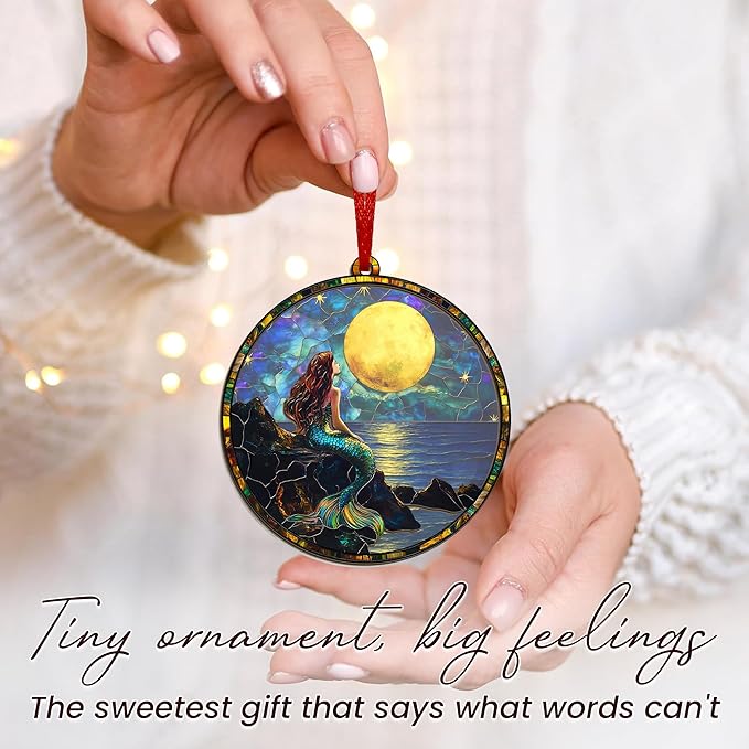 GEEMBI Christmas Mermaid Gifts for Women, Mermaid Ornament - Suncatcher Christmas Ornaments 2025 - Fantasy Decor, Fantasy Gifts for Women Girls Friends Ocean Lovers, Ocean Ornaments for Tree