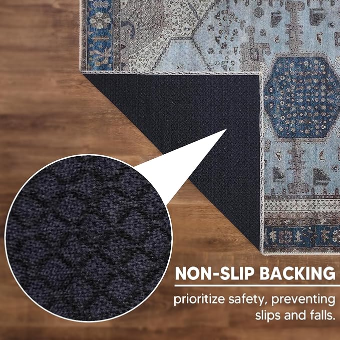 Keen Home Design 10x14 Rug - Machine Washable Area Rug with Non-Slip Backing, Ideal for Living Room, Dining Room, Bedroom - Vintage, Easy Clean, Durable, Low Pile Rug - (9'7" x 14')