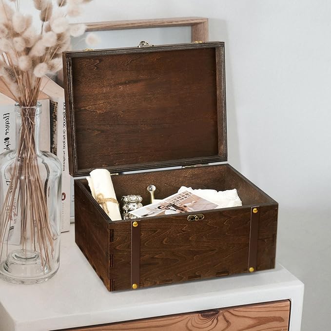 AW BRIDAL Large Personalized Wedding Keepsake Box for Memories, Wooden Storage Box with Lid for Jewelry, Engagement Bridal Shower Gifts for Couples//DK2201CPP37//