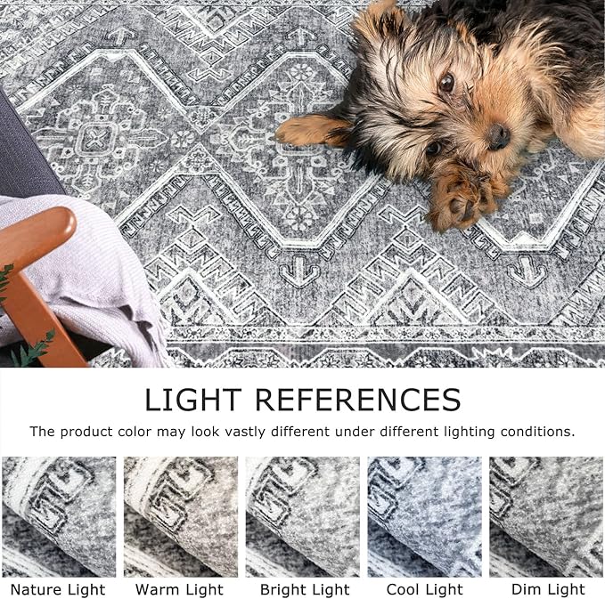 KUTA Oriental Washable Runner Rug, 2x7 Non-Slip Vintage Grey Hallway Kitchen Runners Soft Printed Distressed Tribal Farmhouse Floor Carpet Rugs for Laundry Bedroom Living Room
